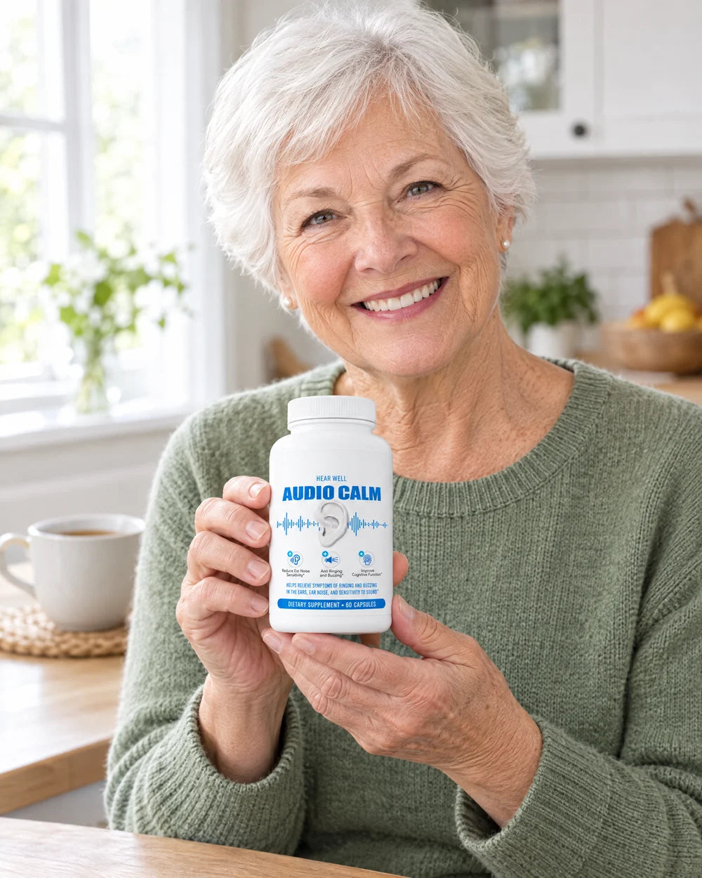 Illustrative image: person holding Hearwell Hearing Formula